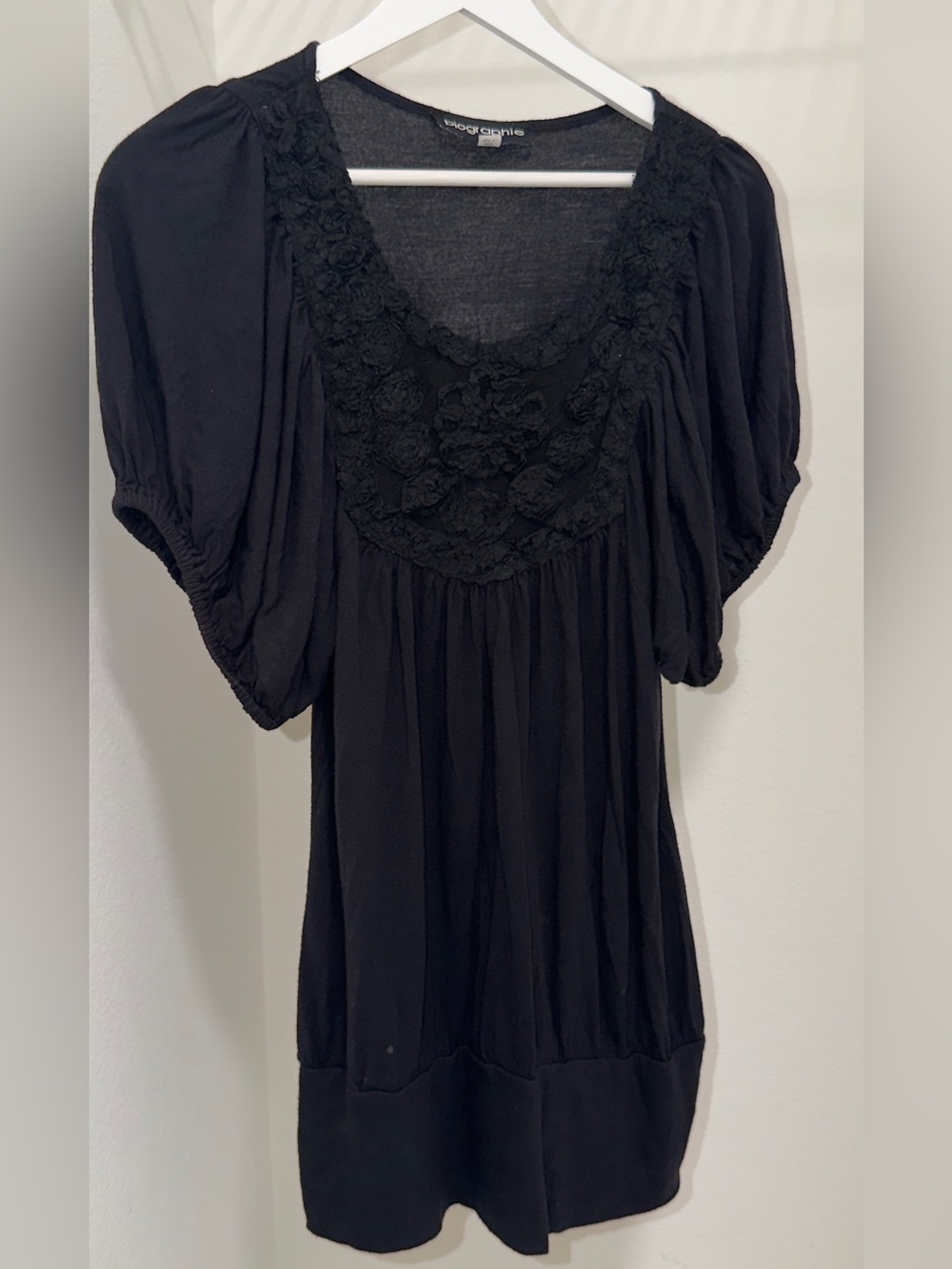 Y2K black floral yoke babydoll blouse